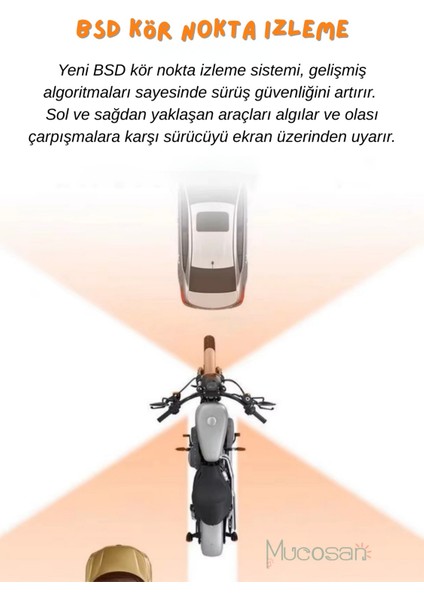 Kör Noktalı – 6.25'' Kör Nokta Uyarılı Lastik Basınç Sensörlü 2k Full Hd Motosiklet Çift Kayıt ve Navigasyon Sistemi