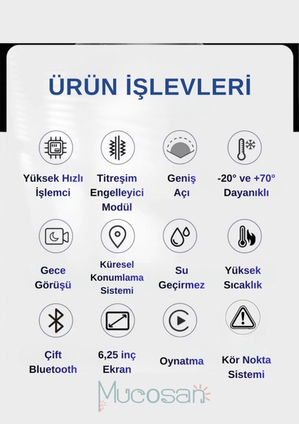 Kör Noktalı – 6.25'' Kör Nokta Uyarılı Lastik Basınç Sensörlü 2k Full Hd Motosiklet Çift Kayıt ve Navigasyon Sistemi