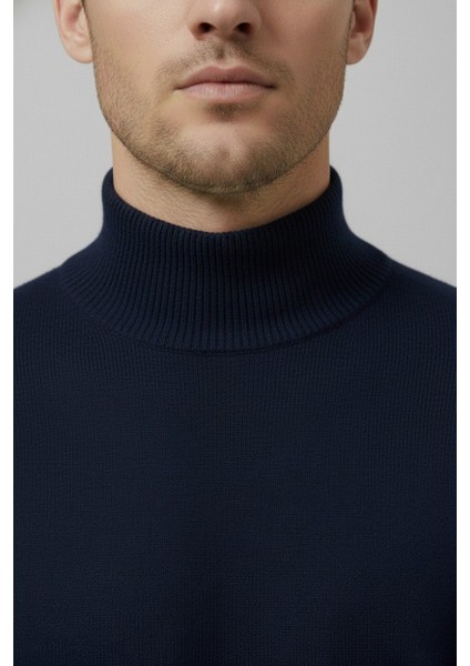 Erkek Slim Kesim Yumuşak Dokulu Tüylenmeyen Yarım Balıkçı Yaka Triko Kazak