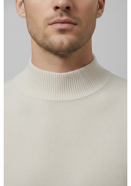 Erkek Slim Kesim Yumuşak Dokulu Tüylenmeyen Yarım Balıkçı Yaka Triko Kazak