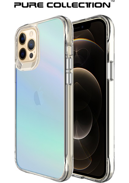 iPhone 12 Pure Rainbow Renk Geçişli Şeffaf Kılıf Çizilmeye Dayanıklı Darbe Emici Parmak Izi Önleyici Mavi