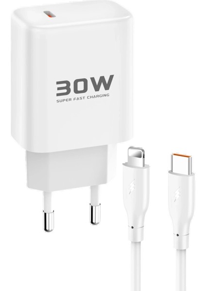 JK89 30W Type-C Çıkışlı Ekstra DC66 1m Type-C To Lightning Kablolu Pd Şarj Cih - ER001Y-53G40