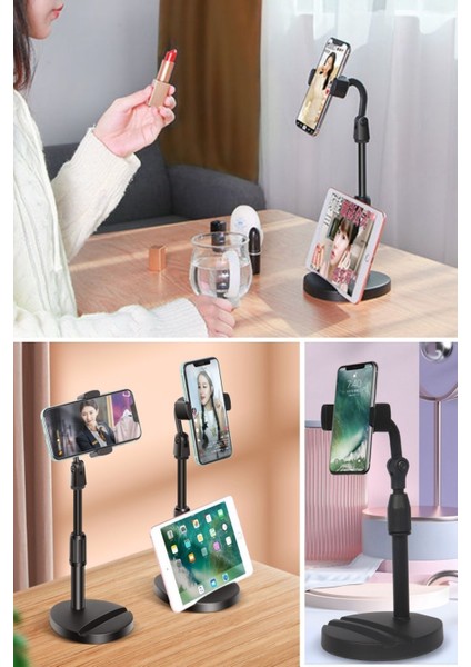 ® Masa Üstü Tablet ve Telefon Tutucu Plastik Aparat Siyah Telefon Standı