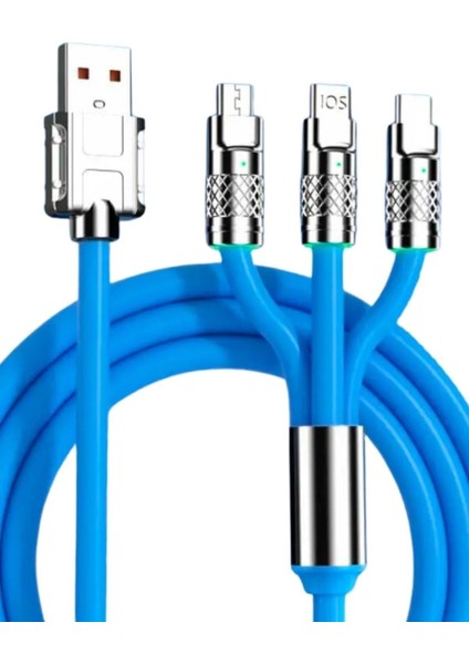 ®kutulu 3 Şarj Aleti 1 Arada Çinko Alaşım Hızlı Şarj Kablosu Mavi 3 In 1