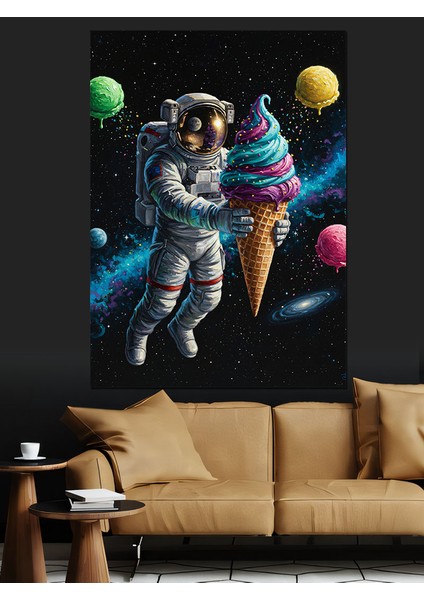 Dondurmalı Uzayda Eğlenceli Astronot Dekoratif Kanvas - Mdf Ahşap Tablo fiyatları