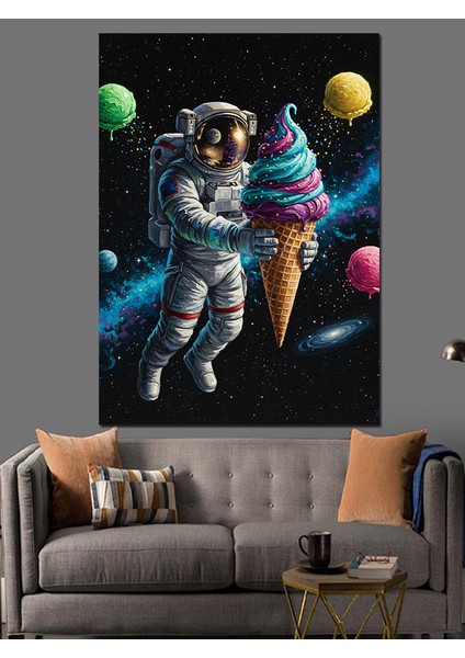 Dondurmalı Uzayda Eğlenceli Astronot Dekoratif Kanvas - Mdf Ahşap Tablo indirimleri
