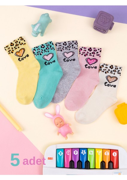 5 Çift Kalp & Leopar Desenli Bebek & Çocuk Çorabı Okul & Gündelik Çorap fiyatları