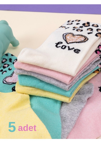 5 Çift Kalp & Leopar Desenli Bebek & Çocuk Çorabı Okul & Gündelik Çorap fırsatları
