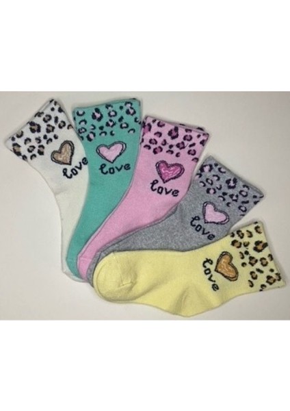 5 Çift Kalp & Leopar Desenli Bebek & Çocuk Çorabı Okul & Gündelik Çorap