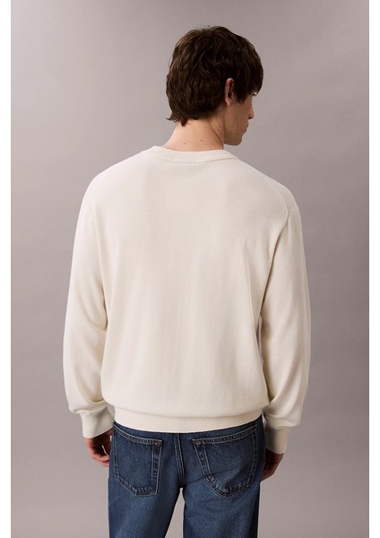 Uzun Kollu Rahat Pamuklu Bisiklet Yaka Erkek Beyaz Kazak LV04RC309G-YAS fırsatları