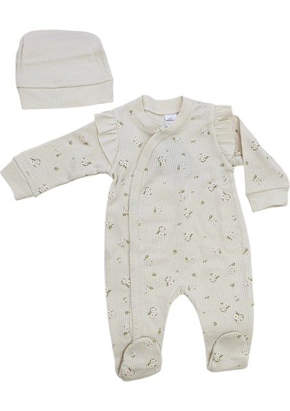 Çiçek Baskılı Şapkalı Kız Bebek Tulum