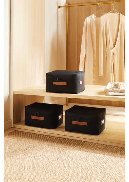 3'lü Siyah Renk Jüt Hurç Set 30 x 22 x 18 cm