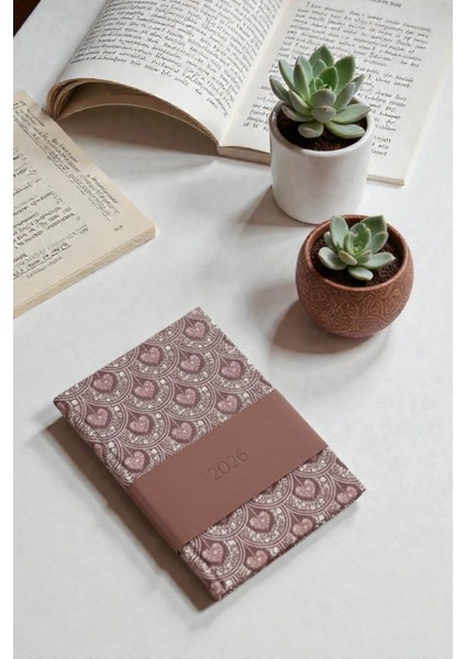 A5 2026 Desenli Ajanda 168 Yaprak Suni Deri Kapaklı Günlük Ajanda Ayraçlı Planlayıcı Ajanda 15X21CM Mor