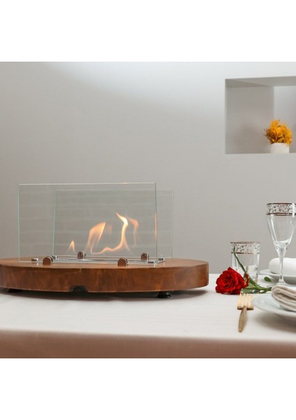 Ceviz Lux Şömine Masaüstü Dekoratif Şömine Bioethanol Mega Oval fiyatları