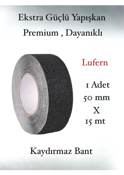 Premium 50MM x 15MT Siyah Kaydırmaz Bant Yapışkanlı Merdiven Basamak Zemin Güçlü Tutunabilen Halı