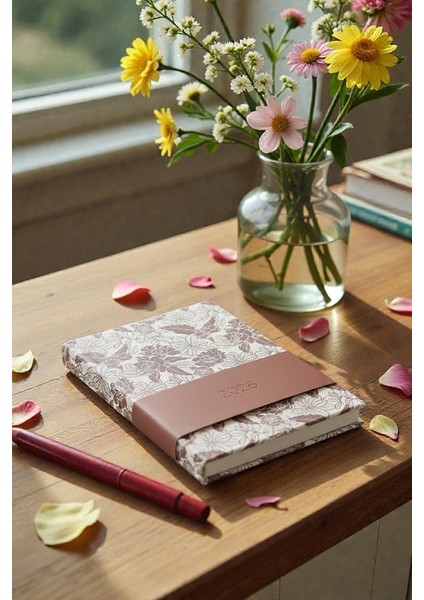 A5 2026 Desenli Ajanda 168 Yaprak Suni Deri Kapaklı Günlük Ajanda Ayraçlı Planlayıcı Ajanda 15X21CM Beyaz