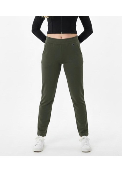 Kadın Haki 2 Iplik Eşofman Alt Cepli Klasik PAÇA-P376