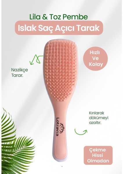 Islak Saç Açıcı Tarak Dolaşık Açıcı Özelliğiyle Tüm Saçlar İçin Lila & Tozpembe