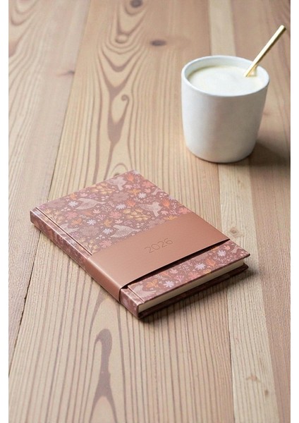A5 2026 Desenli Ajanda 168 Yaprak Suni Deri Kapaklı Günlük Ajanda Ayraçlı Planlayıcı Ajanda 15X21CM Pembe