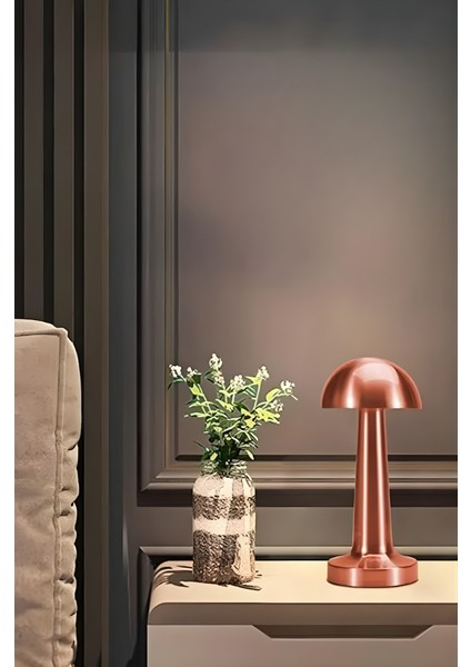 Mytechcat® Mantar Model Bronz Renk Şarjlı Dokunmatik 3 Renkli LED Masa Lambası