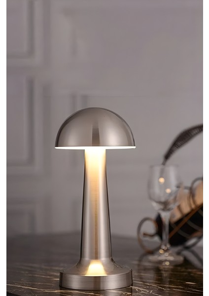 Mytechcat® Mantar Model Silver Renk Şarjlı Dokunmatik 3 Renkli LED Masa Lambası
