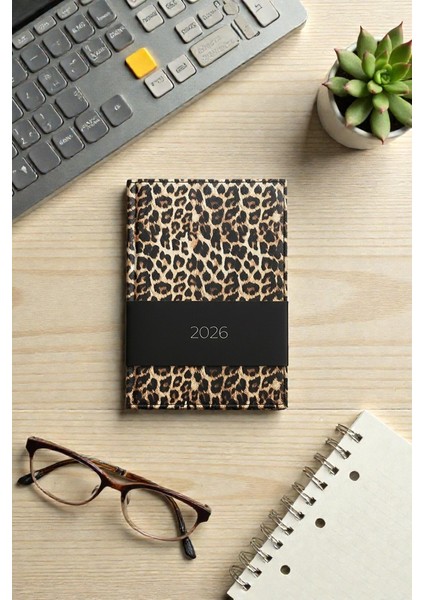 2026 Ajanda A5 Leopar Kapak 15X21CM 168 Yaprak Ayraçlı Planlayıcı Günlük Suni Deri Leopar Kapaklı Ajanda Sarı