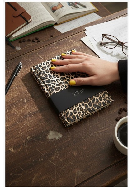 2026 Ajanda A5 Leopar Kapak 15X21CM 168 Yaprak Ayraçlı Planlayıcı Günlük Suni Deri Leopar Kapaklı Ajanda Sarı fırsatları