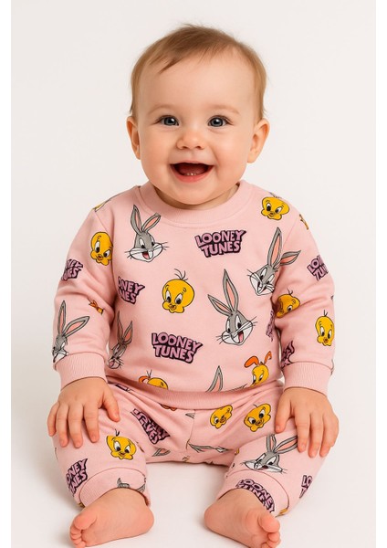Kız Bebek Yeni Doğan Pamuklu Tavşan Kuş Desenli Alt Üst Bebek Takımı