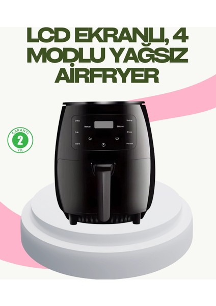 Buğz 2400W Güçlü Airfryer 6l Yapışmaz Hazne Bulaşık Makinesi Uyumlu