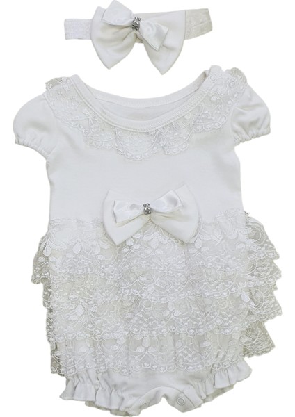 Dantelli Boneli Şortlu Kız Bebek Tulum