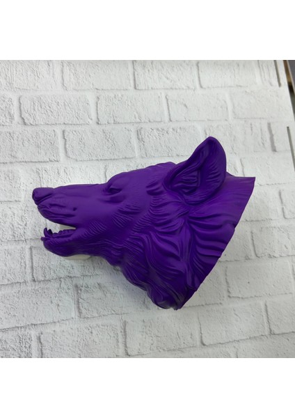 Buğz Dekoratif Mor Kurt Duvar Heykeli Asılabilir Hediyelik 25X19 cm