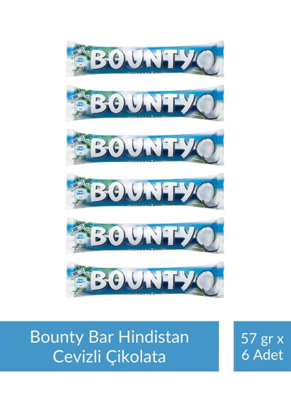 Bar Hindistan Cevizli Çikolata 57 gr x 6 Adet