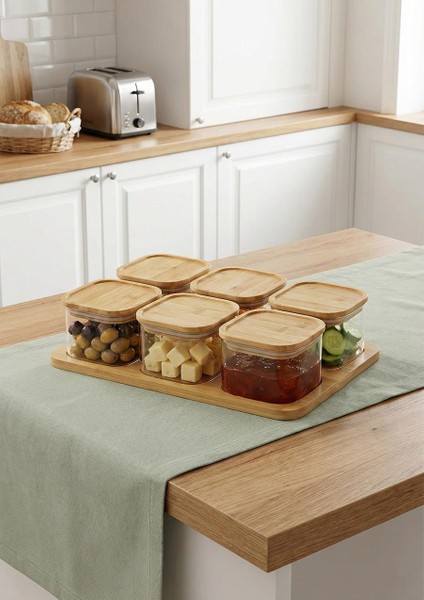 Quatro Bambu Vakumlu Kapaklı Tepsili 6’lı cam kahvaltılık fiyatları