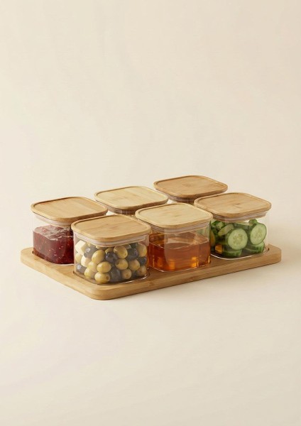 Quatro Bambu Vakumlu Kapaklı Tepsili 6’lı cam kahvaltılık modelleri