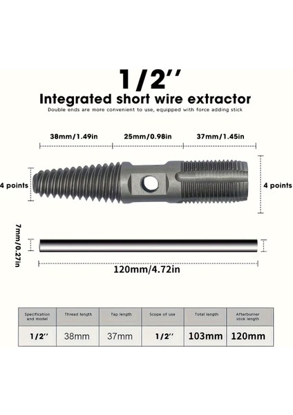 1/2 Ters Klavuz M20 Kılavuz Kırık Vida Civata Boru Musluk Tamir Sökme Aparatı Diş Açma Düzeltme