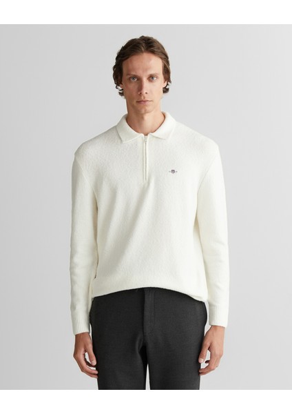 Erkek Beyaz Relaxed Fit Fermuarlı Triko 8925351T.113