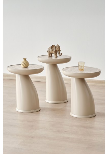 Elips 3'lü Sehpa, Yan Sehpa, Zigon Sehpa -Bej & Soho ( Bej Renk ) Desenli Renk Tabla fiyatları