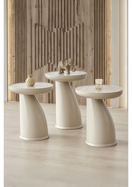 Elips 3'lü Sehpa, Yan Sehpa, Zigon Sehpa -Bej & Soho ( Bej Renk ) Desenli Renk Tabla fırsatları