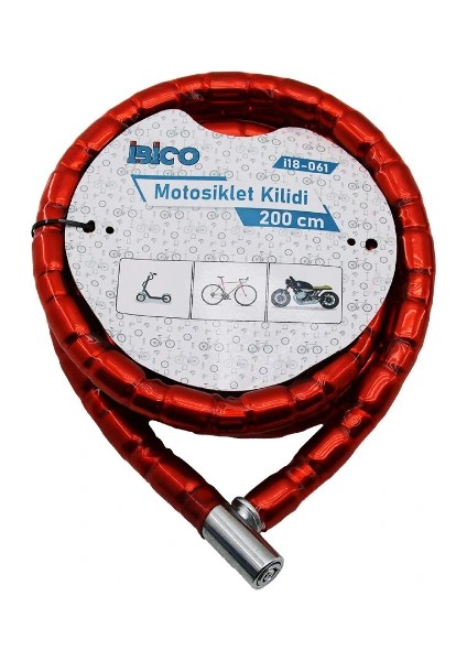 Buğz Kırmızı Motor Bisiklet Kilidi 22 mm x 200 cm