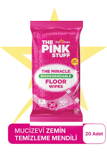 Biyolojik Parçalanabilirli Çok Amaçlı Zemin Temizleme Mendilleri /20'li Pembe Mendil