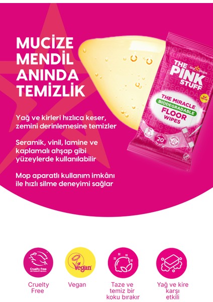 Biyolojik Parçalanabilirli Çok Amaçlı Zemin Temizleme Mendilleri /20'li Pembe Mendil fiyatları