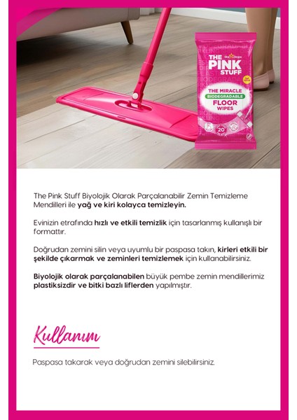 Biyolojik Parçalanabilirli Çok Amaçlı Zemin Temizleme Mendilleri /20'li Pembe Mendil modelleri