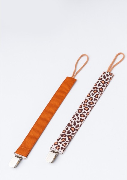 Taba - Leopar Emzik Askısı Seti - 2'li Emzik Zinciri Seti - %100 Pamuk Kumaş