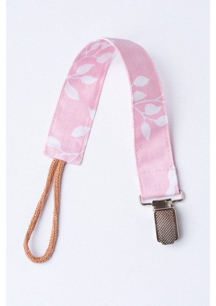 Pudra Yaprak Emzik Askısı - Kumaş Pamuk Bağcıklı Emzik Zinciri - Emzik Tutacağı