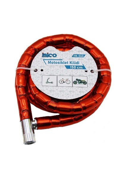 Buğz Kırmızı Motor Bisiklet Kilidi 22 mm x 150 cm