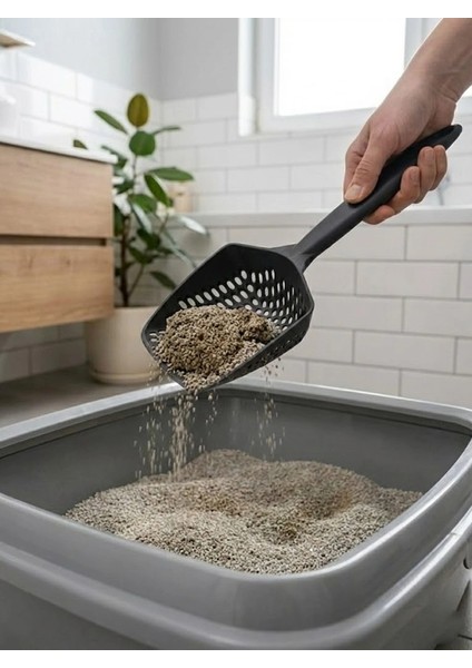 Buğz Modern Tasarımlı Mikro Delikli Kedi Kumu Küreği – Ergonomik Saplı, Hızlı ve Hijyenik Temizlik