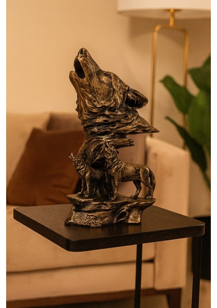 Dekoratif Yavrulu Uluyan Kurt - Eskitme Gold fırsatları