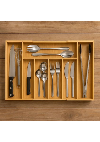 Bambu 5-7 Bölmeli Çekmece Içi Düzenleyici- Ayarlanabilir Bambu Çatal Kaşık Düzenleyici Organizer fırsatları