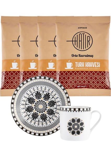 Hatır Orta Kavrulmuş Bol Köpüklü Türk Kahvesi 4 x 100G (Fincan Hediyeli)