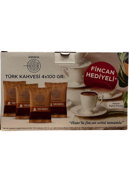 Hatır Orta Kavrulmuş Bol Köpüklü Türk Kahvesi 4 x 100G (Fincan Hediyeli)